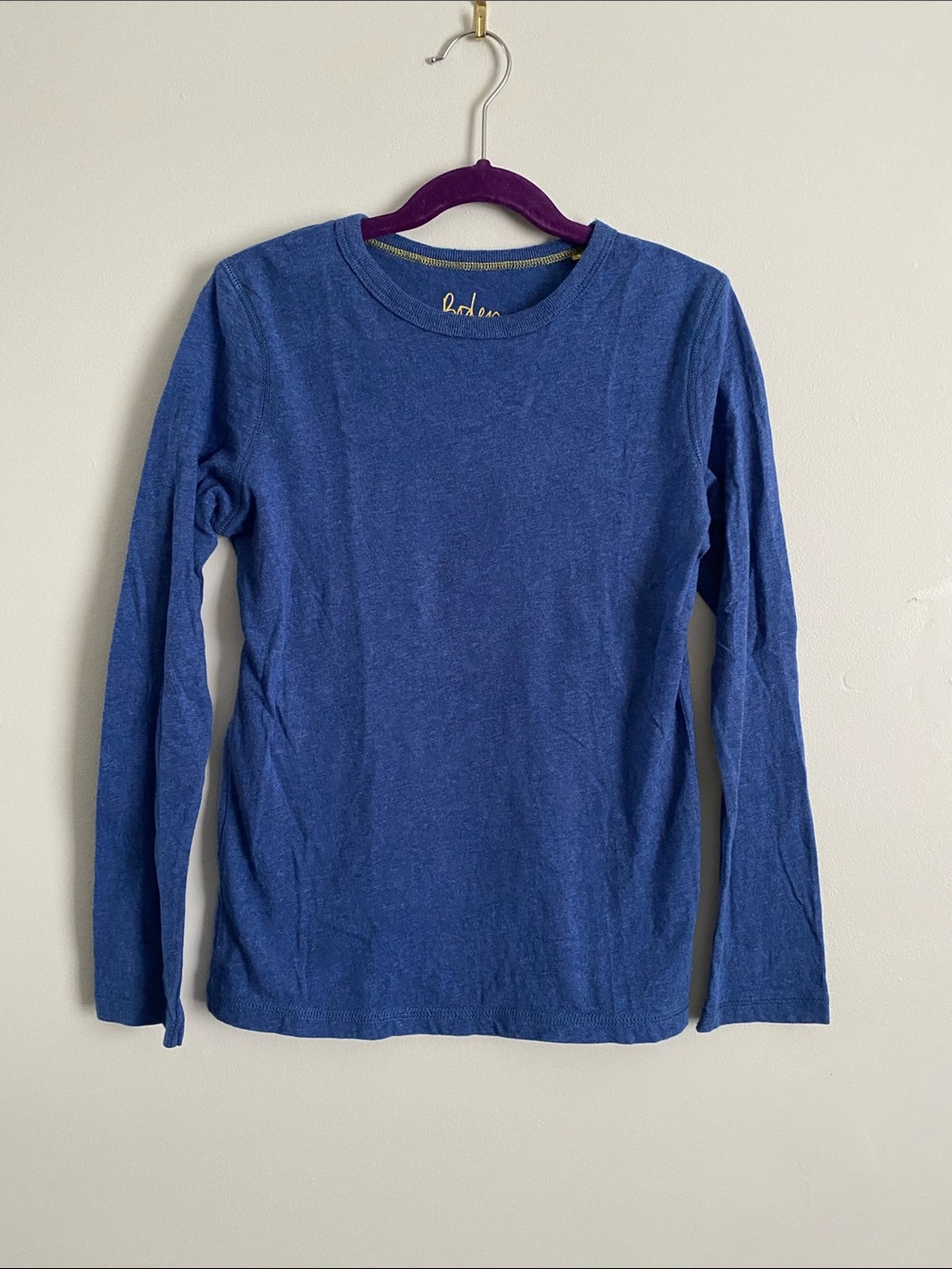 Boden Heathered Blue Long Sleeve Crewneck Tee Kids 9-10Y 100% Cotton Athleisure